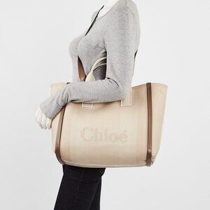 Chloe Vegetal Beige Canvas/Leather Medium Carry Tote Bag